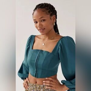 UO Maddie Teal Bustier Blusa; chiffon corset, size small